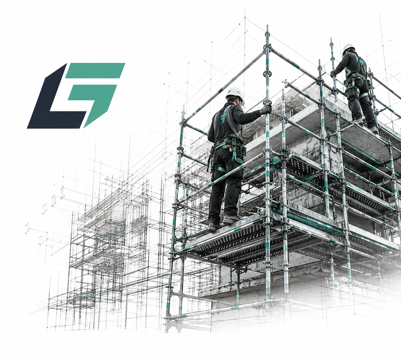 Leo Gerüstbau Team bei der Montage eines Fassadengerüsts